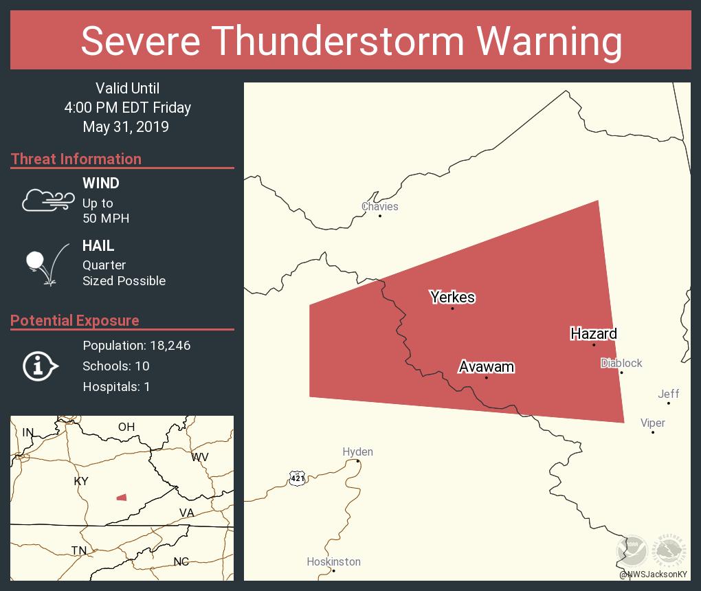 cweathernet's tweet photo. Severe Thunderstorm Warning including Hazard KY, Avawam KY, Yerkes KY until 4:00 PM EDT https://t.co/wToysMERx0