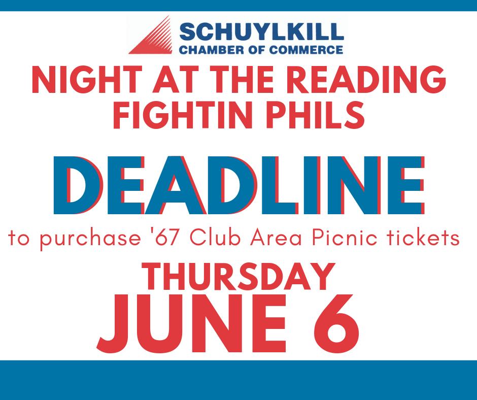 Don't miss out on '67 Club Picnic Area tickets! 
Register now ---> bit.ly/2JKNKCf
#SchuylkillChamberofCommerce