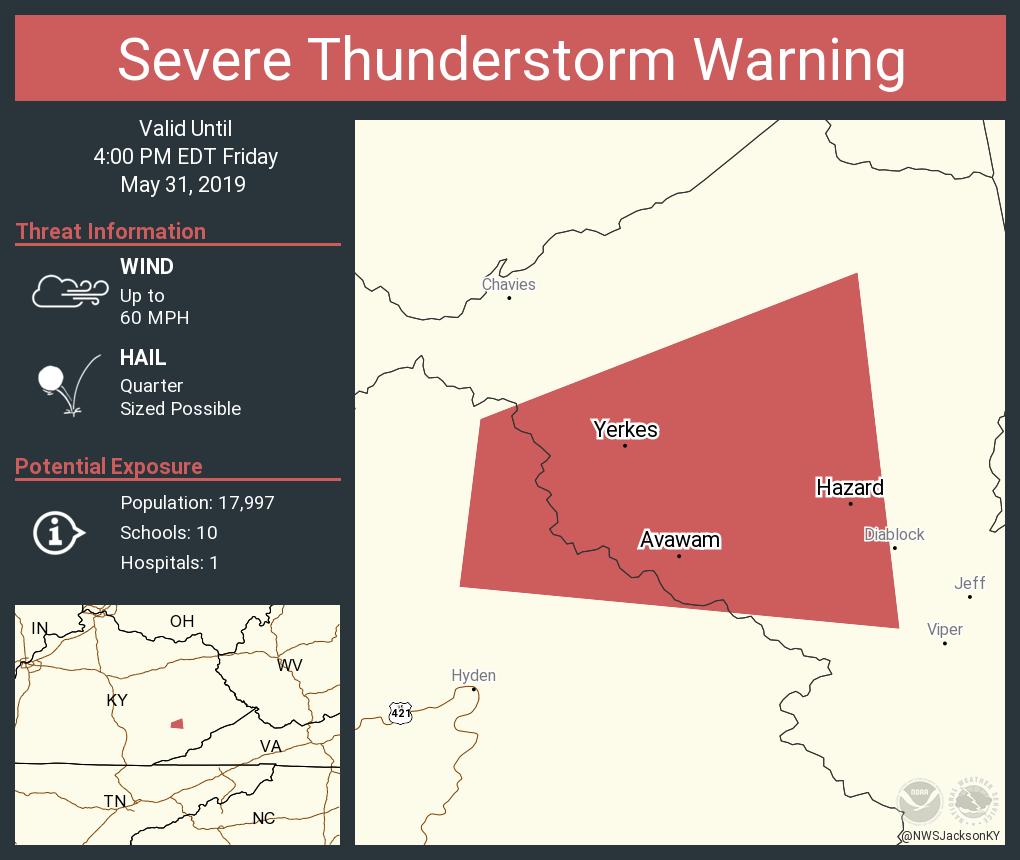 cweathernet's tweet photo. Severe Thunderstorm Warning continues for Hazard KY, Avawam KY, Yerkes KY until 4:00 PM EDT https://t.co/K9upooFiea
