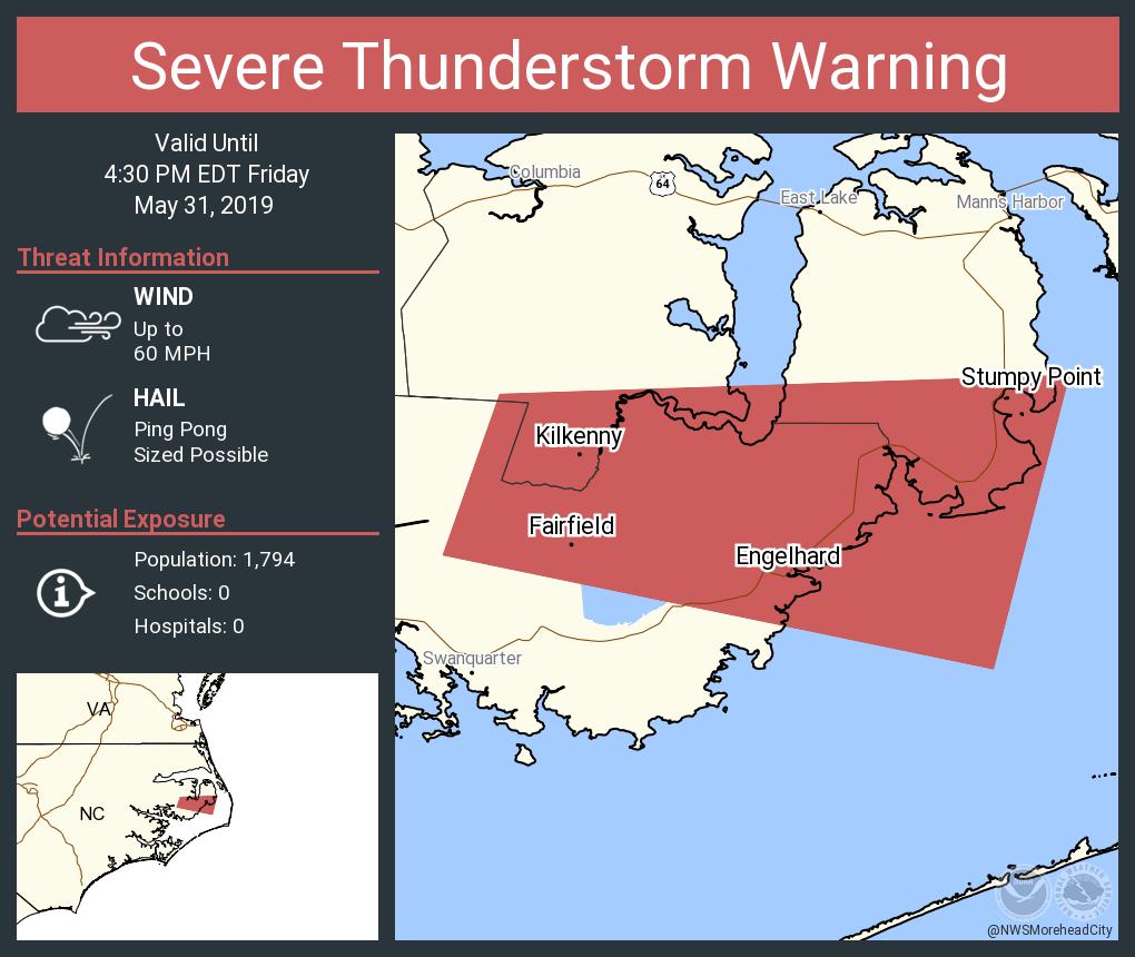 cweathernet's tweet photo. Severe Thunderstorm Warning including Engelhard NC, Fairfield NC, Stumpy Point NC until 4:30 PM EDT https://t.co/cD1rFPxncA