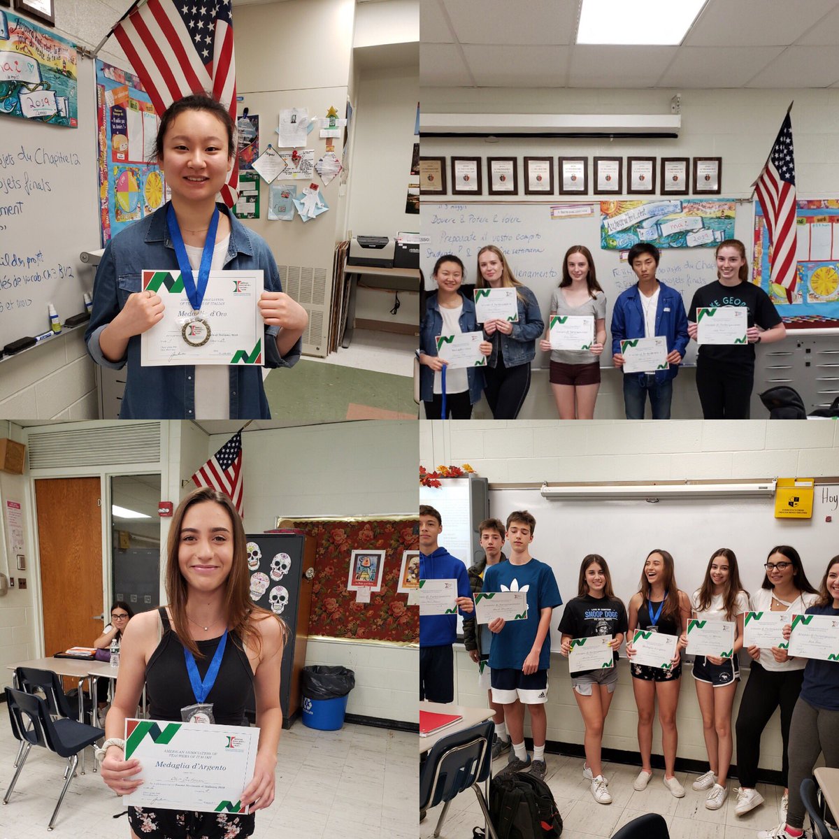 DeptItalian's tweet photo. Congrats to our level 1&amp;2 students for their amazing results on the Italian national exam. Gold medal to Haeun Park and silver to Ohr Gutman  in level 2!!! @AATItalian @melissacavins @JohnMassaro1 @ProfZoino https://t.co/DxqVXZNdp0