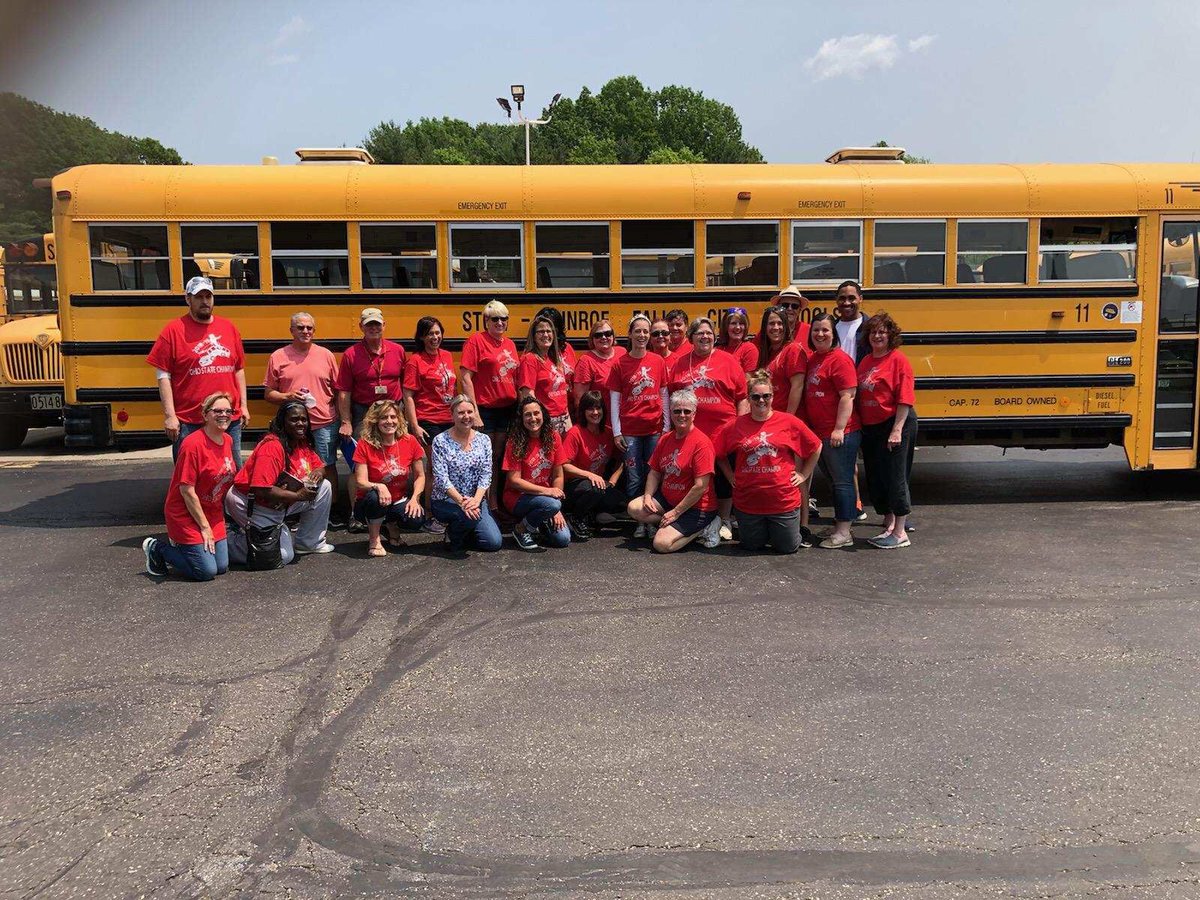 SMFSchools's tweet photo. Check out our awesome bus drivers! They are full of support for one of their own! Lori Fanger has been with the district 20 years! She is going to Austin Texas in July to compete at Internationals Bus rodeo. She took 1st place for Regionals and 1st place for State!! #StowStars https://t.co/80eH0ClYnf