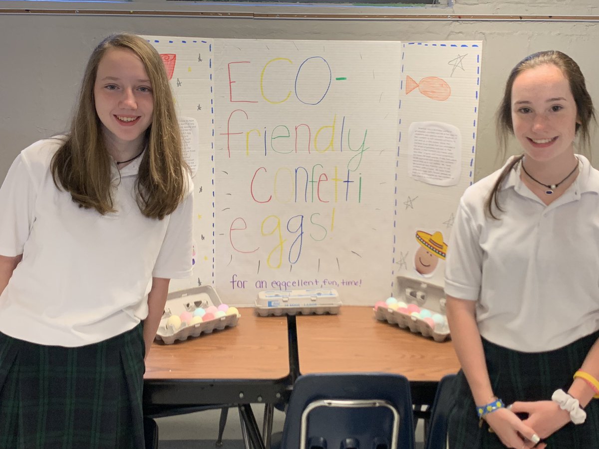 sjfschool's tweet photo. Congrats to our 8th Grade Science Fair Winners! They were Eco Friendly and EGGcellent! #confettieggs #FalconScholars #SJF @sjfhns @chicagocatholic https://t.co/WBTeQbE0aL
