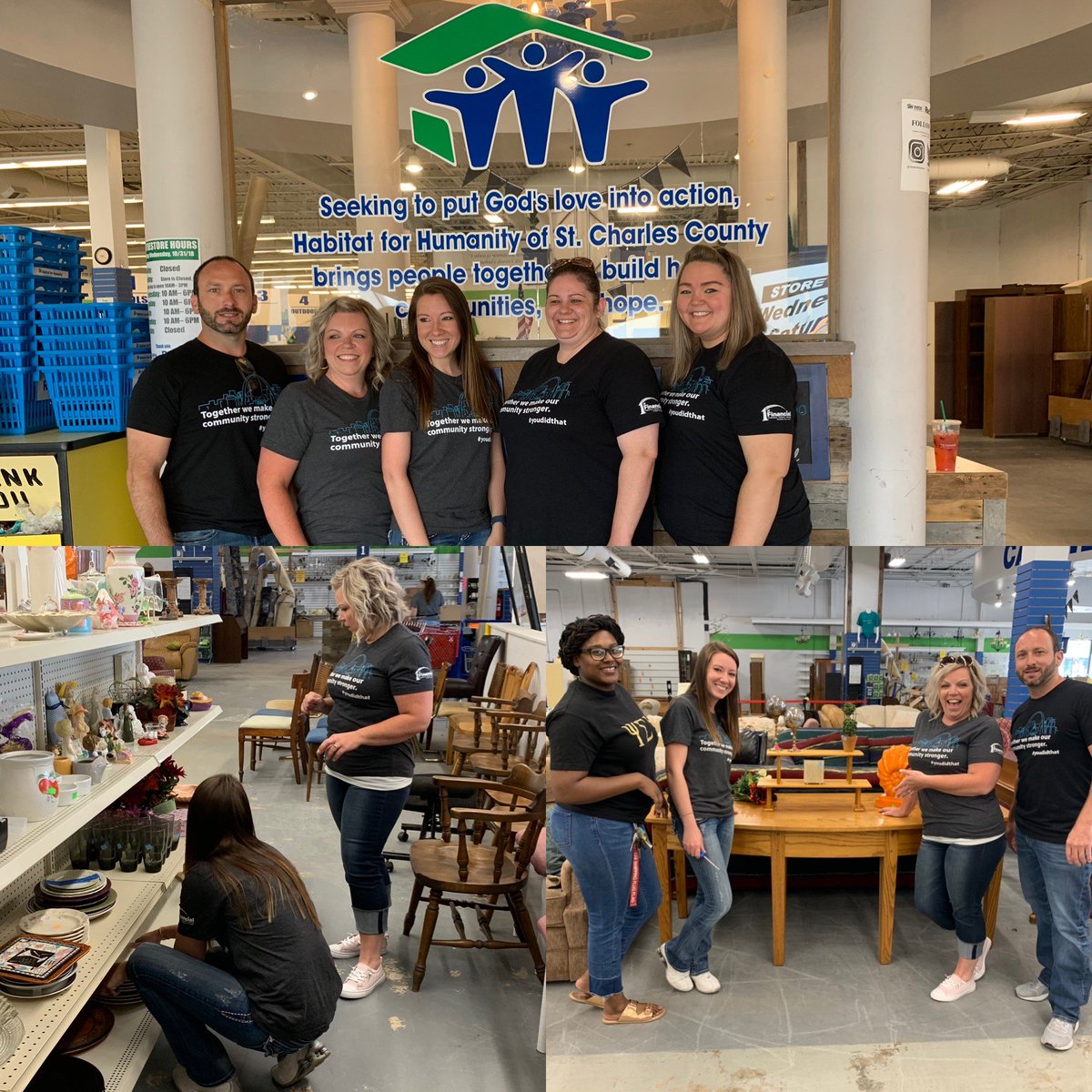 betterwaytobank's tweet photo. The #BetterWayToBank team volunteered with @Habitat_org this week. @636restore accepts new and used donations and sells them to the public. We were able to come in and help organize the donations for the store. We are proud of this partnership! #CommunityStrong https://t.co/fdJiPEHRfX
