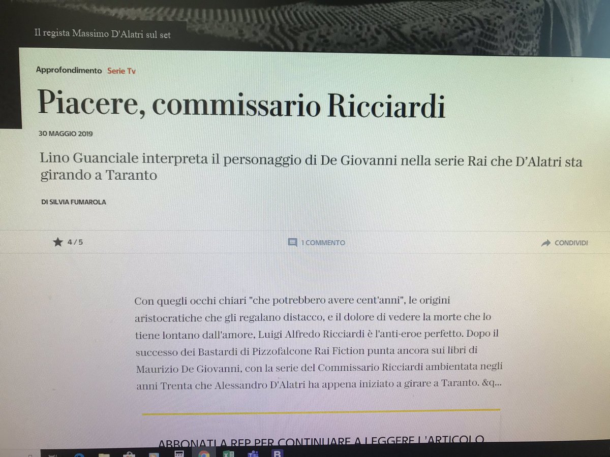 M4rti_92's tweet photo. Finalmente è ufficiale. @LinoGuanciale sará il #CommissarioRicciardi ❤️ https://t.co/yKYd2aC3xP