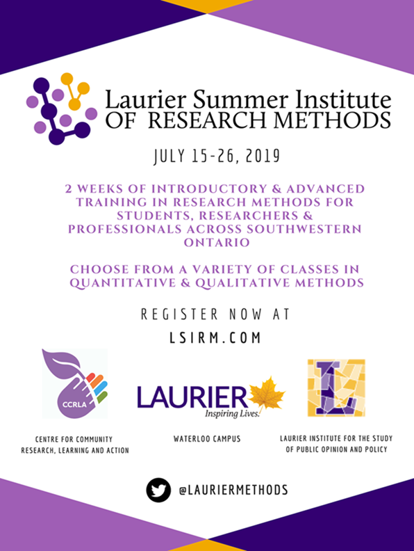 WLUIndigenous's tweet photo. @CCRLA's 5th annual Laurier Summer Institute of Research Methods
offers a range of training sessions in qualitative and quantitative approaches, including Indigenous methodologies taught by Darren Thomas @yohjaseh Register at https://t.co/0I6VJljFn4 #laurierindigenous #ccrla https://t.co/pBDEEv7XV0