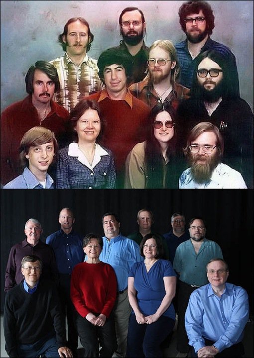The Microsoft staff in 1978 and their reunion in 2008.