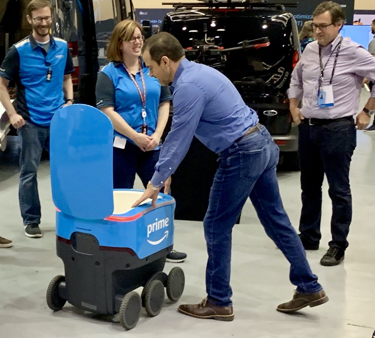 's tweet image. Got a chance to meet Scout, a fully electric delivery system we’re testing, at an internal event last week. Can’t wait to give a few more folks a look next week at our inaugural #re:MARS event. bit.ly/scoutamazon