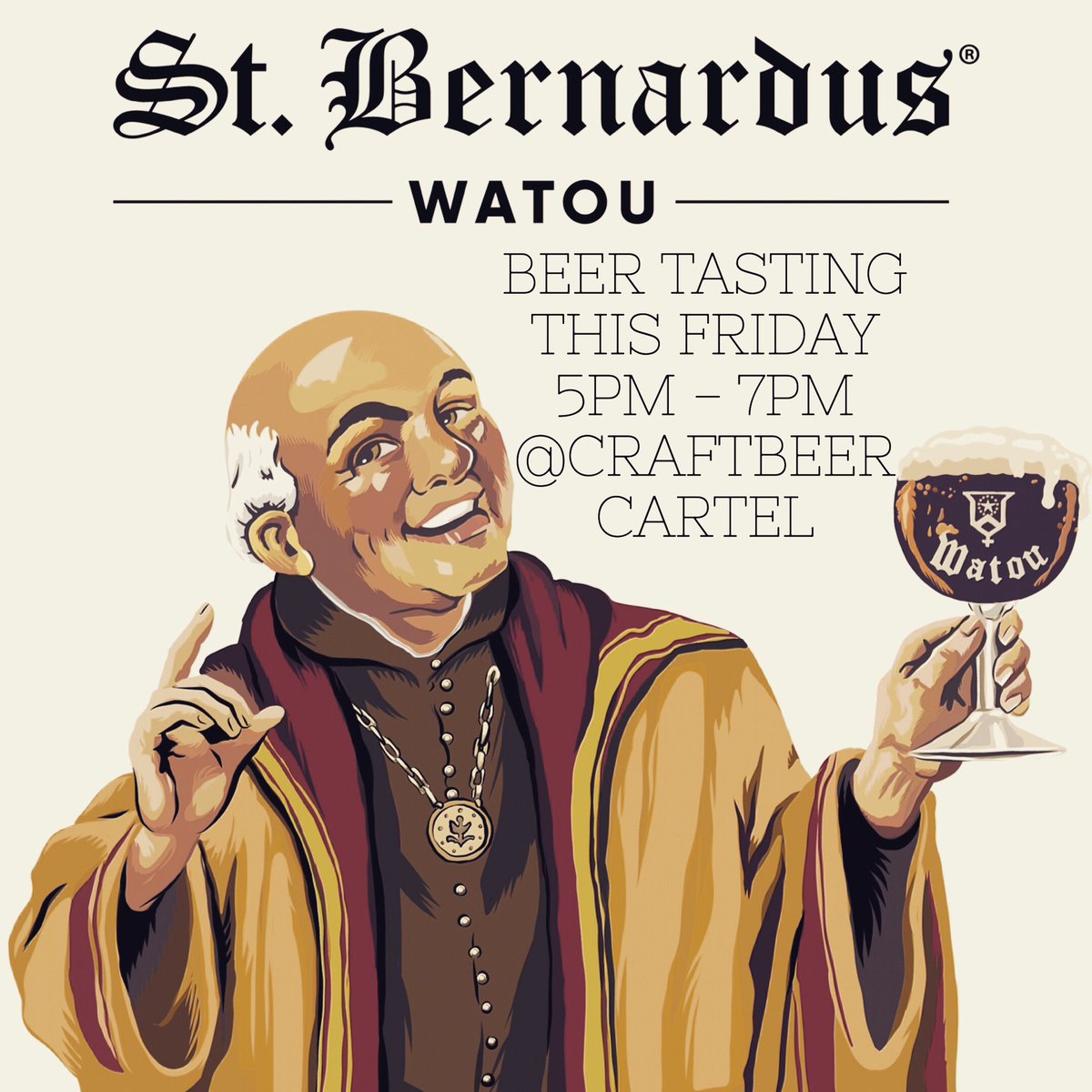 CraftBeerCartel's tweet photo. Join us TODAY 5-7pm for a FREE beer tasting with @stbernardus ! 
Come mingle with the crew and taste some amazing beer!!! 🍻
#beertasting #stbernardus #beer #craftbeer #beerlover #beerlife #mmmbeer #craftbeercartel #beerfamous https://t.co/vaZrpZIssy
