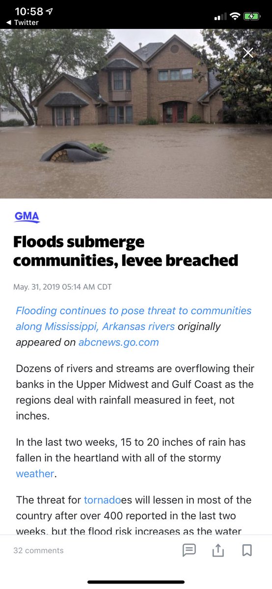Agent_X11's tweet photo. Several levees are beginning to fail; some already failed, including a breach in Dardanelle, Arkansas, Friday morning. Officials are evacuating 160 homes ahead of incoming water. #HAARP ##WeatherWeaponized #FEMA #CIA #NSA #NASA #MKULTRA @realDonaldTrump https://t.co/gwiBWIaqnA
