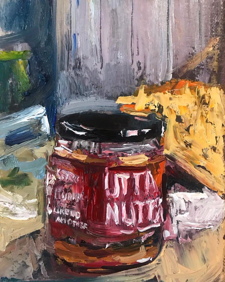 uttanutta's tweet image. How great is this painting by Catheryn Huntly?!! 🥜🎨Such a lover of Extra Crunchy that she actually painted it for herself!!🎨👍🏽 #artist #peanutbutter #peanutbutterlover #peanutbutteraddict #foodart #art #oilpainting #Foodie #foodieart #artisans  #uttanutta #uttanuttapb