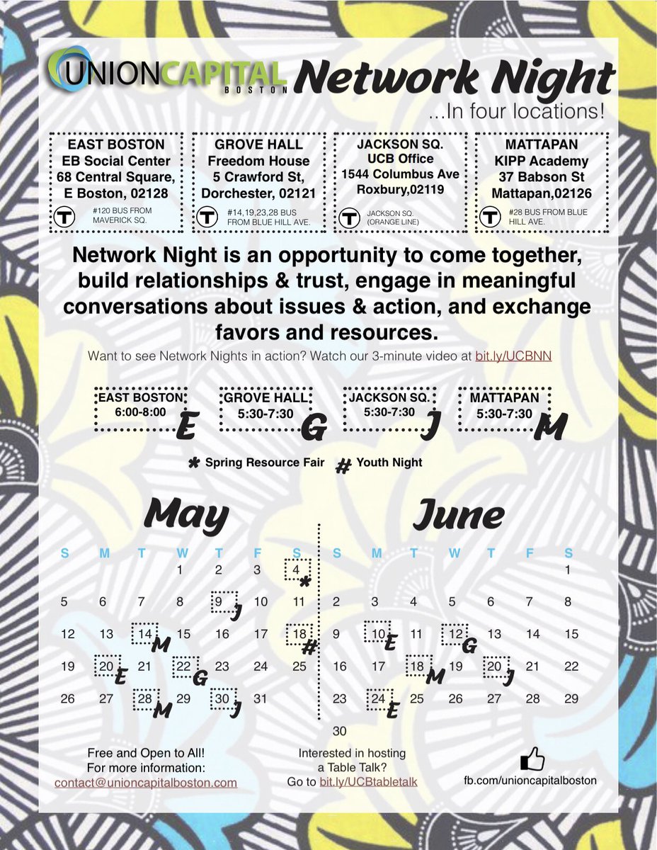 UCBoston's tweet photo. @wutrain UCB #NetworkNights are our form of Community Block Parties 6-8 times every month across our city 😄 Dinner & childcare provided - always open to all! Hosted in partnership with @UrbanEdgeBoston @KIPPMASchools @EBNHC @FHBoston @E_Boston_Social @bostonfdn @grovehalltrust https://t.co/1Ld4gC5O4R