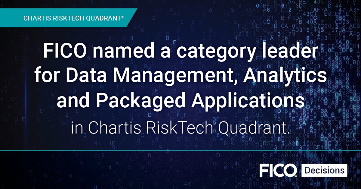 FICO_corp's tweet photo. Chartis names #FICO as Category Leader for Artificial Intelligence in Financial Services for DataManagement, Analytics and PackagedApplications https://t.co/CiIzUfBBd5 #Chartis #AI #Analytics https://t.co/EoM8YnsHz8