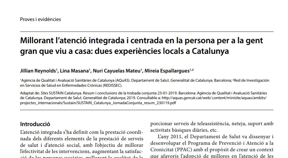 Millorant l'atenció integrada i centrada en la persona per a la gent gran que viu a casa: dues experiències locals a Catalunya, per <a href="/JillianMR3003/">JR</a>, Lina Masana, @NuriCayuMateu i Mireia Espallargues a Annals de Medicina annals.academia.cat/view_document.… #REDISSEC <a href="/SUSTAINeu/">SUSTAIN</a> #PublicaDSalut