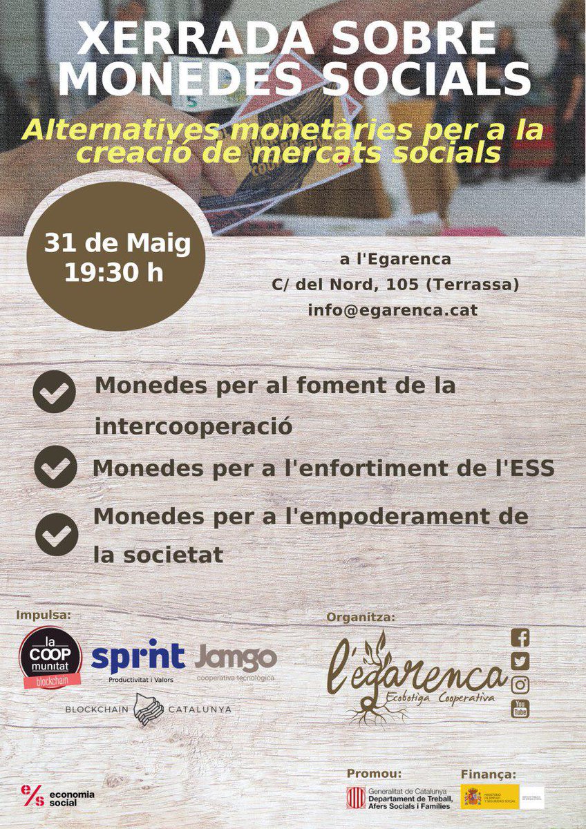 ecobotigaTRS's tweet photo. Eiii!! Recordeu. Avui interessant xerrada sobre monedes socials a l'@ecobotigaTRS. Monedes per a enfortir l'#ESS. No us ho podeu perdre👇 https://t.co/dlY7uSBbOe
