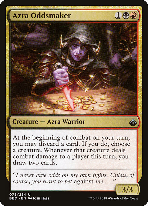 HairlessThoctar's tweet photo. Interesting
Azra are people with demon genealogy.
Thus far; they have only been depicted on cards from Kylem, the world from #MTGBBD
This might by a Kylemic (kylish? Kylian?) ninja, or Azra might be called Azra on other worlds.
#MTGart by @aarondraws https://t.co/Dl6Zg3BZAF