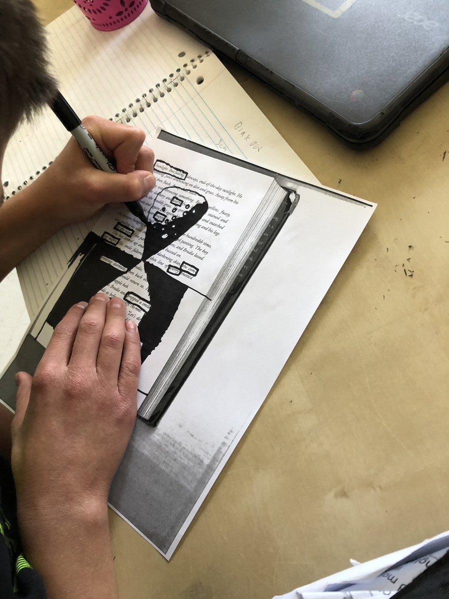 6th graders create amazing blackout poems to finish up the poetry unit! #NoGooglingAllowed #ImaginationStation #MTPSPride #DolphinPride