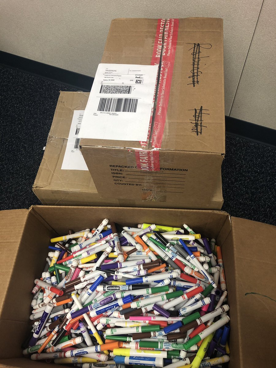 ChristiRMoran's tweet photo. 2,741 markers packaged and ready to ship back to @Crayola for recycling! That’s over 40lbs not going to a landfill‼️ @RobisonES #successatRES https://t.co/jc0G4UfNQq
