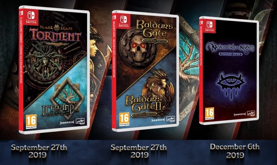 Nintendo_SW's tweet photo. 🎲#BaldursGate games, #PlanescapeTorment #IcewindDale, , #NeverwinterNight to come in three bundles on #NintendoSwitch, starting Autumn 2019
- Feat. all DLC expansions + restored & new content
- Each game to available on eShop and at retail
- All physical editions sold at $49.99 https://t.co/Q86SVSkAcZ