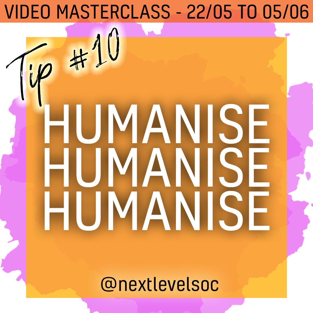 ⭐ VIDEO MASTERCLASS ⭐

DAY 10 – TIP #10

Humanise, humanise, humanise.
Nothing sparks engagement more than using emotion. Tap into the human part of your content to maximise your impact. Your brand is driven by a real person, with real emotions, let them see! 👫

#Marketing