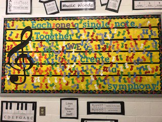 My symphony board filled with beautiful notes this year! Each note was placed by a student who did an outstanding job in music! We>me in music!#oneRCE