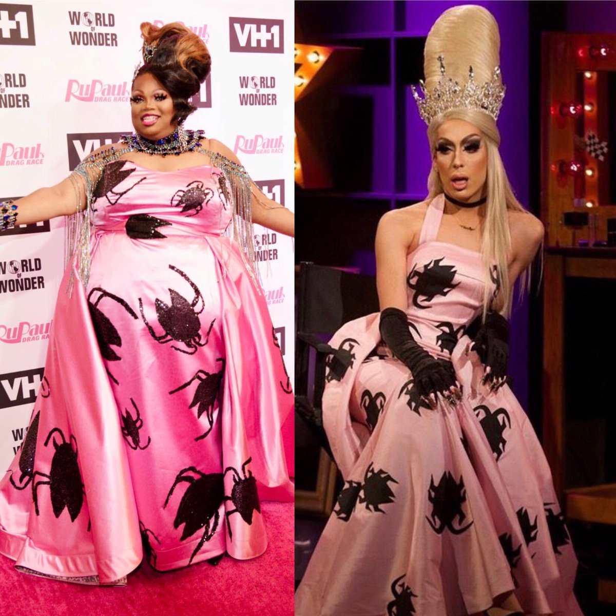 pink roach dress Sooo did anyone else notice that @Silky_Ganache totally ripped off  @Alaska5000 iconic pink roach gown? I hope this was presented as an homage  to Alaska because otherwise WTF. Alaska did it first
