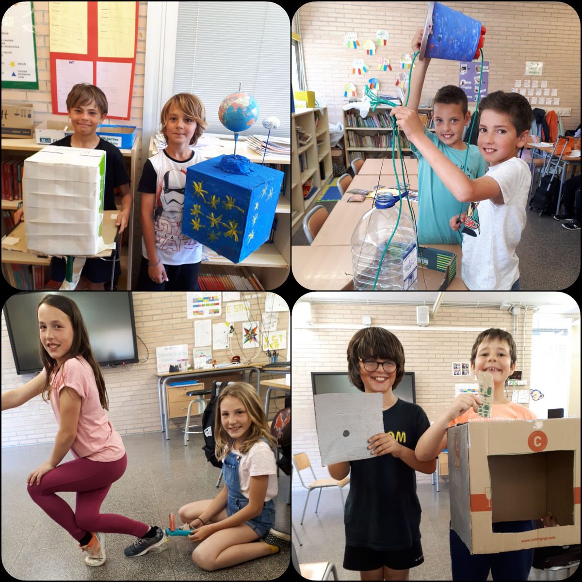 Escola_Agulla's tweet photo. Els alumnes de 4t estem estudiant les forces i les màquines. Hem fet uns invents genials! #medi #inventem #treballenequip https://t.co/NJ3gwwpJdK