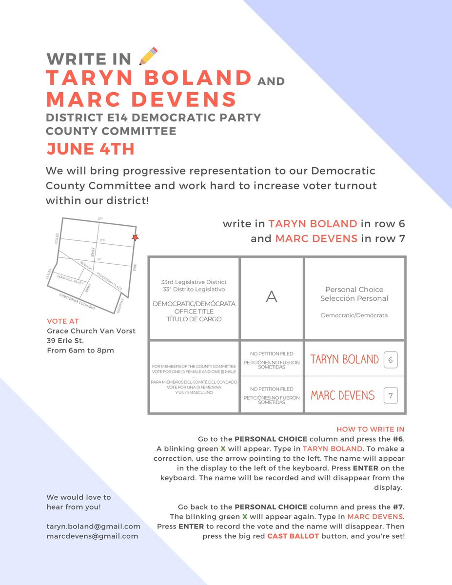 mdevens's tweet image. I'm running as a write in candidate for Hudson County Committee in Jersey City's E14 district!