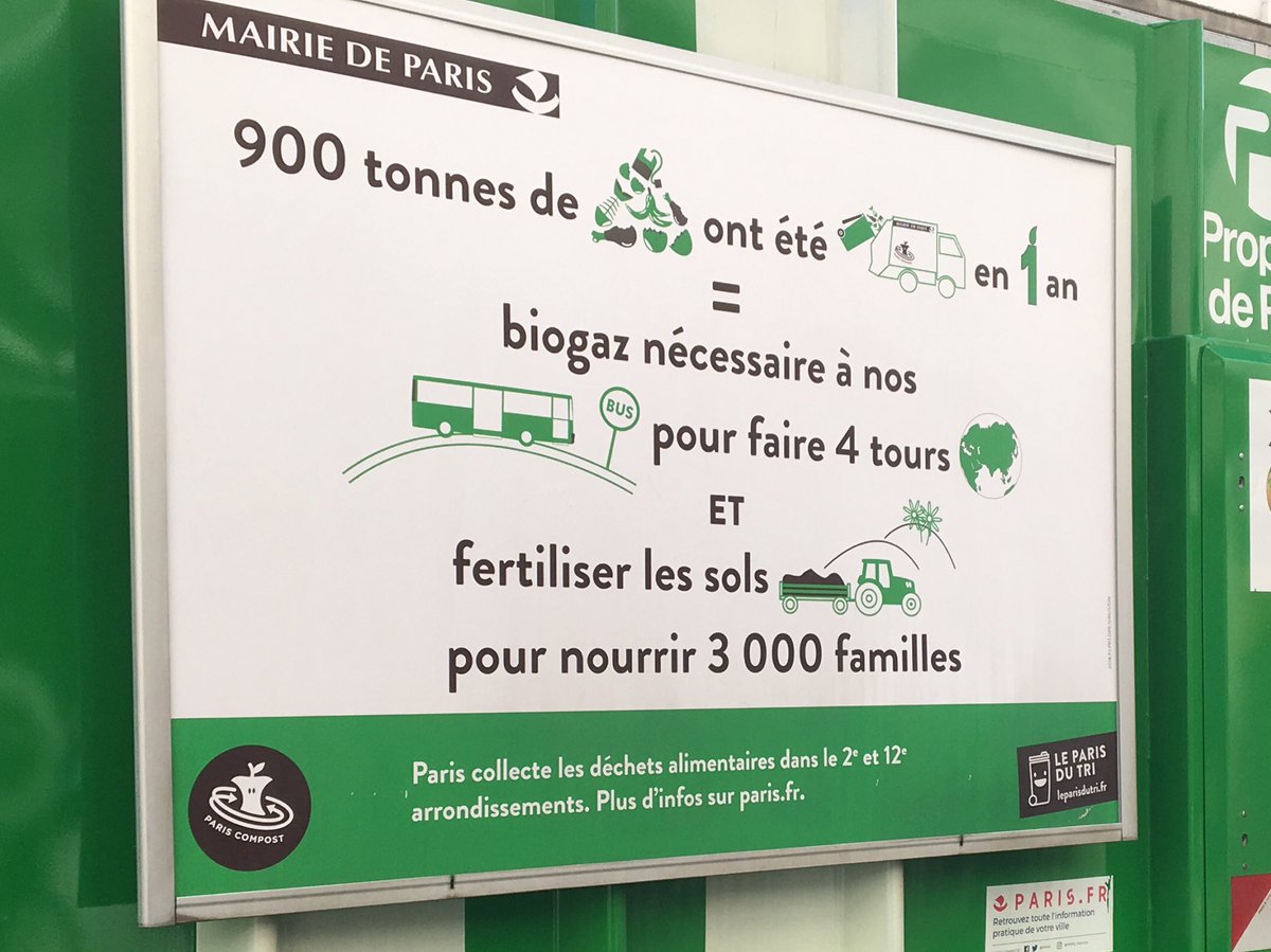 PaulSimondon's tweet photo. 🥗🍎🥒♻️ Dans les 2e et 12e arrondissements, et dans le 19e dès septembre, les immeubles ont une poubelle spéciale pour trier les déchets alimentaires ! Ils ne sont pas incinérés mais envoyés en centre de méthanisation pour donner du biogaz et du fertilisant pour l’agriculture. https://t.co/4sIfEQs8dZ