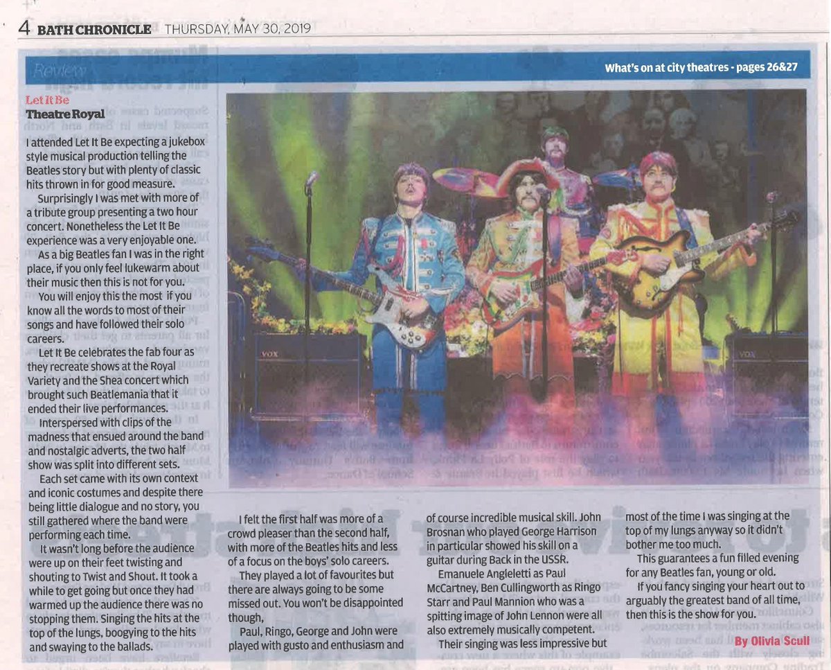 What a fantastic week we're having at <a href="/TheatreRBath/">Theatre Royal Bath</a> - thank you for making us feel so welcome. And what a week of brilliant reviews, here are a few more. We have just three shows left in Bath, so don't miss the Let It Be party - Come Together and Twist and Shout the night away!