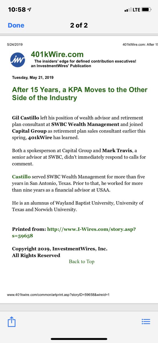 About a week and a half ago, I got a text from a friend from KC that wanted to check in see how I was at my new job. She also said she also said that it was a good write up about me and the wire (the 401kwire.com). I really didn’t know they knew who I was #401k