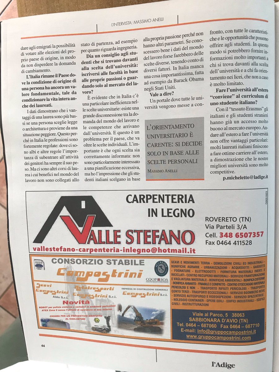 Il Prof. <a href="/massimo_anelli/">Massimo Anelli</a> è stato intervistato dal magazine del <a href="/economicsfest/">Festival Economia Trento</a> a proposito degli effetti della #fugadicervelli. Domani alle 11 ne parleremo con lui, <a href="/SMerler/">Silvia Merler</a> e <a href="/lorematernini/">lorenzo maternini</a> presso la sala conferenze della Fondazione Bruno Kessler, non mancare!