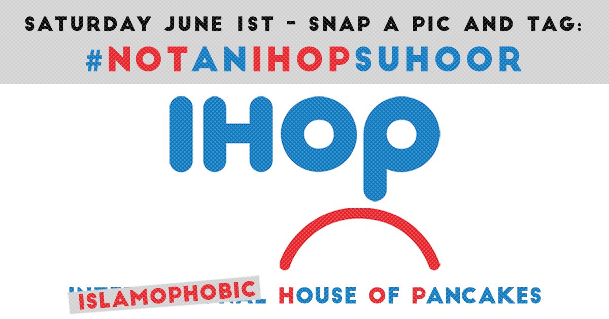 MSA_West's tweet photo. IHOP sponsors Jeanine Pirro’s show and other blatantly Islamophobic Fox News programs. Let’s urge them to #DropPirro and Fox News: Post your suhoor alternatives tomorrow, 6/1 on Twitter and IG during suhoor and throughout the day using the hashtag #NotAnIHOPSuhoor. https://t.co/0aWQpIR3Cn