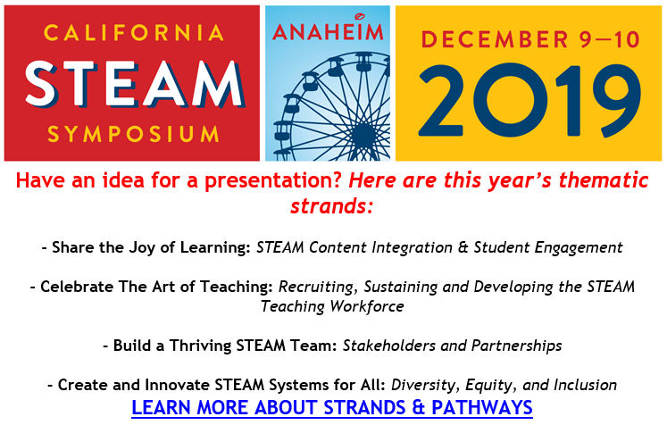 Thanks for spreading the word! RT <a href="/deepikasri/">Deepika Srivastava</a>: California STEAM Symposium is now accepting presentation proposals! <a href="/CDEfoundation/">Californians Dedicated to Education Foundation</a> #CASTEAM19 #STEAMinspiration #STEAMequity #WomeninSTEAM #GirlsinSTEAM