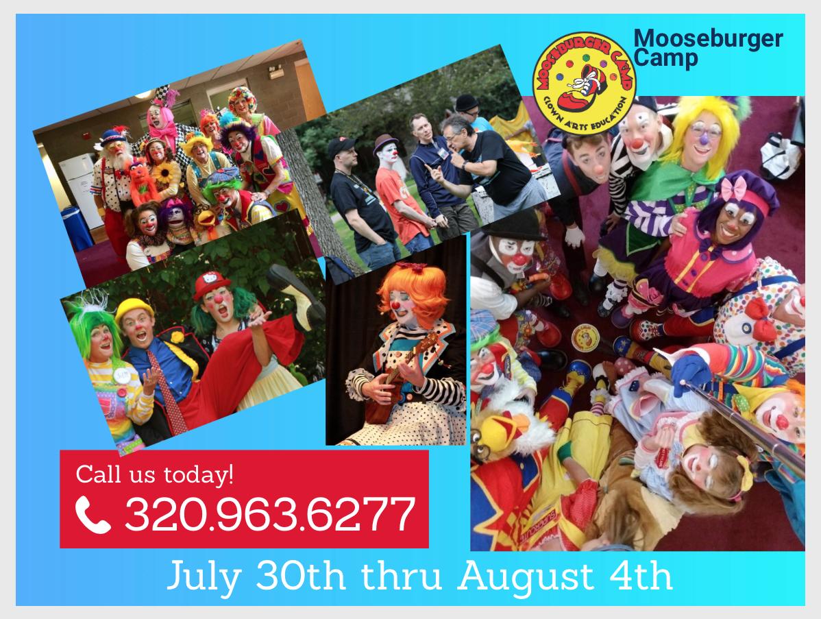 pmooseburger's tweet photo. It's Friday Fun!
Mooseburger Camp
July 30th - August 4th
320-963-6277
#education #mooseburger #clowncostume
#realclown #learning #clownsummit
#laughter #education #clowncamp #pies
#rednosereader #clownweek #realclowns https://t.co/hWjB519aem