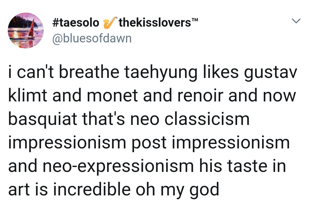 Taehyung is so interesting as a person and he has so much to talk about, share, he knows so much and his taste in art, music and everything is incredible!! #BTSV  @BTS_twt  #V  #Taehyung