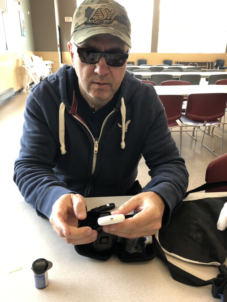 DenzinTodd's tweet photo. Sanctum Survivor - Diabetes requires tracking your blood sugar. Just another challenge the homeless with diabetes face.  Those with HIV struggle further!
#Sanctumcaregroup
#SanctumSurvivorYXE 
#HIVAwareness
#KnowYourStatus
#YXEHomelessness
#YXE
@Sanctumyxe https://t.co/K4PRKgvuL6
