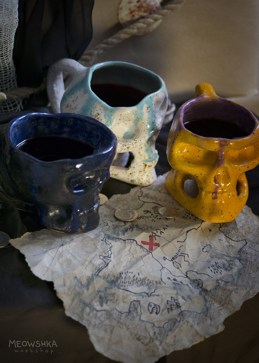 miaushka's tweet photo. Ceramic skull mugs for strong drinks! All hands on deck! 💀 
#ceramic #mug #skull #handmade #handcraft #craft #clay https://t.co/ikAJlSdKsT