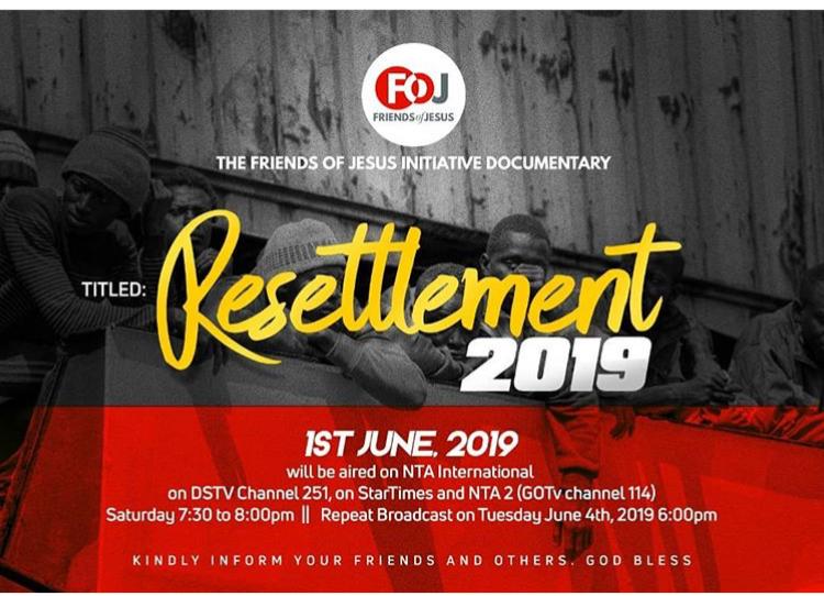 RCCG_PR's tweet photo. Friends of Jesus, an initiative of our Mother in Israel, @PastorFAAdeboye will be airing a special documentary titled 'Resettlement 2019', tomorrow, Saturday, 1st of June, on NTA International and NTA 2.
Other details are in the flier.
God bless you! https://t.co/otonfXlMMB
