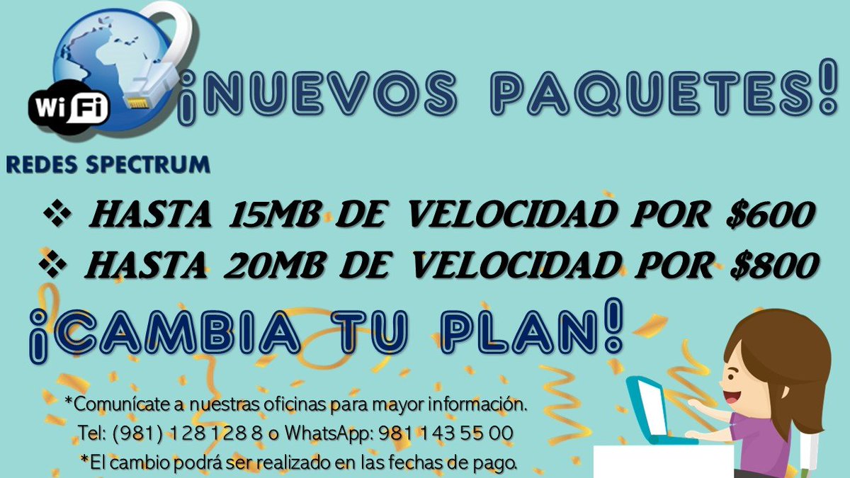 Nuevos planes!!
El mejor Internet para tu casa u oficina!!