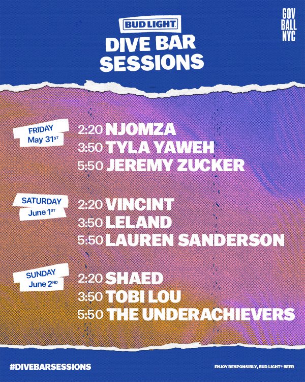 GovBallNYC's tweet photo. reminder: these @budlight #divebarsessions are happening all weekend long ๐ https://t.co/Cdp29VnDm3