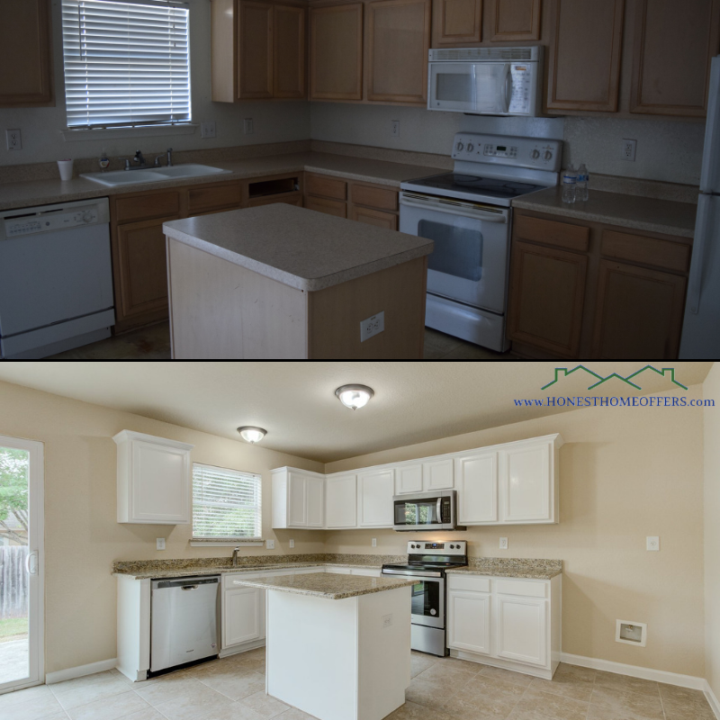 HonestHmOffers's tweet photo. Remember this kitchen? How you think it turned out? 

We buy San Antonio homes with cash, as-is, no repairs needed! We can close quicker, and for more money than the other guys! Let's talk!

Contact us: https://t.co/IJdyoTb9rd

#HonestHomeOffers #sellmyhomefast https://t.co/0NAui1rGdi