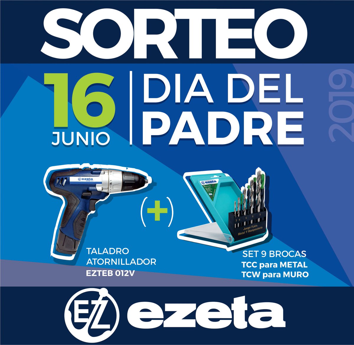 Sorteamos un TALADRO ATORNILLADOR EZTEB 012V + UN SET DE 9 BROCAS TCC/TCW por el #DíadelPadre
1. Poné Me gusta en instagram.com/ezetaarg/
2. Sumá una chance más suscribiéndote en tienda.ezeta.com Recibirás además un desc. del 5% en tu próxima compra.
¡No te lo pierdas!