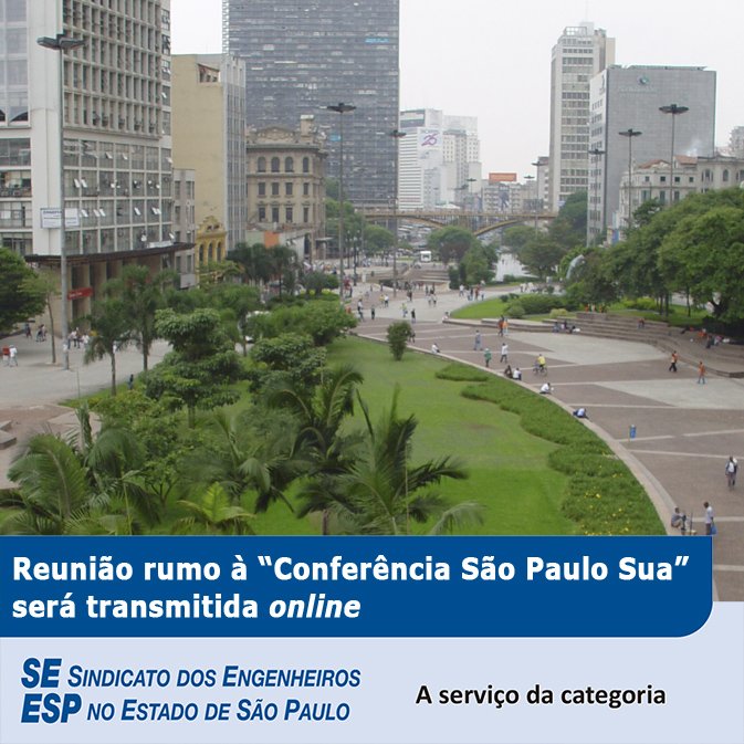 seesp_eng's tweet photo. A primeira reunião preparatória à “Conferência São Paulo Sua” acontece nesta segunda-feira, 3/6, na sede do SEESP e será transmitida online na página do sindicato no Facebook, a partir das 10h. Saiba aqui e acompanhe: https://t.co/jDAHvWMnAe
#SãoPaulo #Cidade https://t.co/vuYepgyRnG