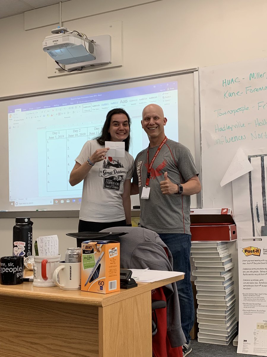 MrReinhardtHHS's tweet photo. Congratulations to Kelsey Kahn for getting the first pick in the Block G Researxg Paper Presentation Draft! Picked Day 3, Presentation 1! https://t.co/NWYXGgflIA