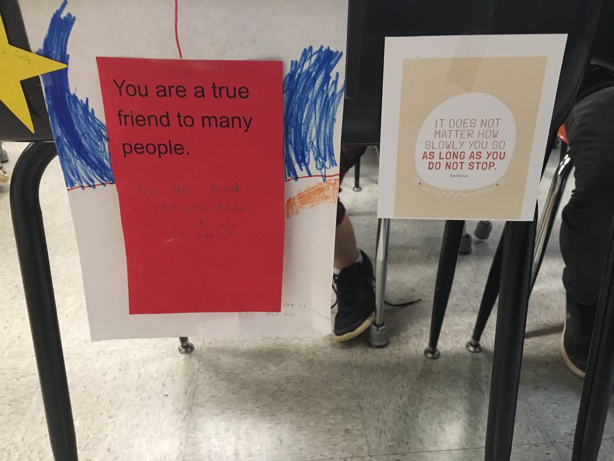 eliz_mize's tweet photo. Students encouraged themselves by choosing a favorite “positive saying” to hang on their desks. We are so much more than tests can measure. https://t.co/svtifNyoEx