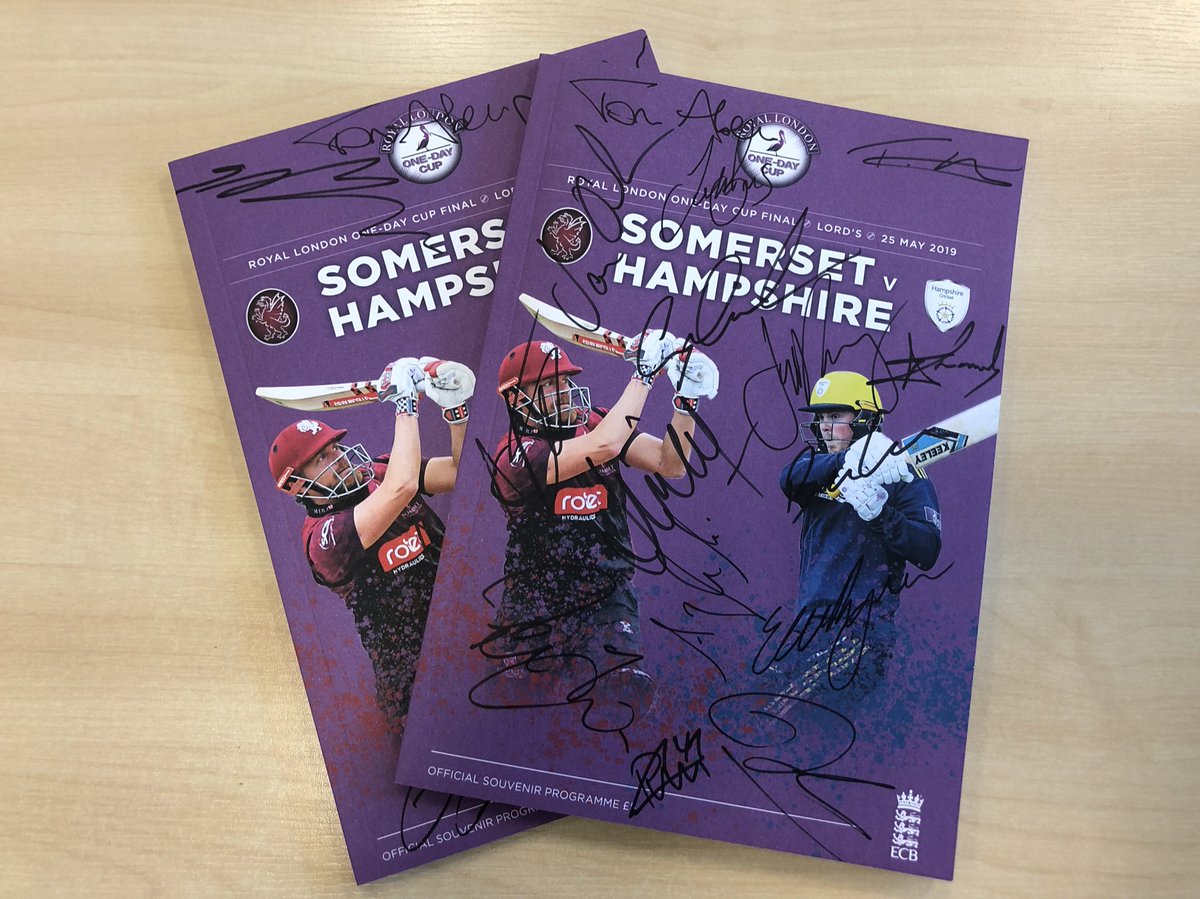 SomersetCCC's tweet photo. COMPETITION: We are giving away 2 signed @OneDayCup Final programmes! 

Simply 'RT' and 'Like' to be in with a chance of winning! 🏆

Winner announced on Thursday. Must be following @somersetccc. Good luck 👍

#WeAreSOMERSET 
#Champions https://t.co/mG7qe9r0pM