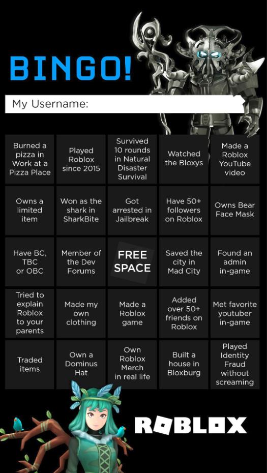 Roblox FREE ADMIN Bingo Card