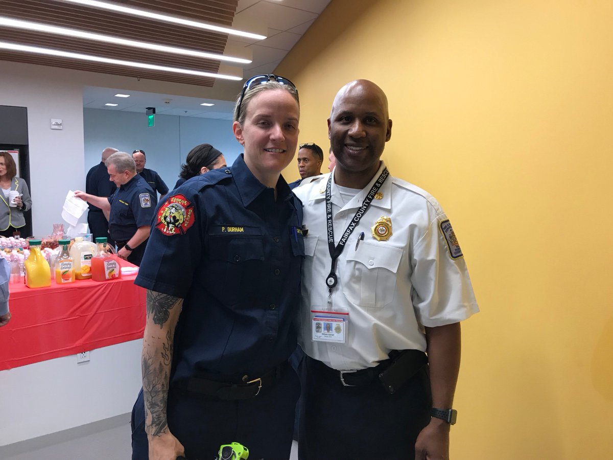 ffxfirerescue's tweet photo. Earlier Fire Chief @ChiefJohnButler and PSHQ staff held a farewell reception for Deputy Chief @DFCGarrettFFX who is retiring after 29 years of service. He will only be retired over the weekend as he starts his new job as the Fire Chief of the City of @WincVAgov on Monday! #FCFRD https://t.co/BL4a7zpCQf