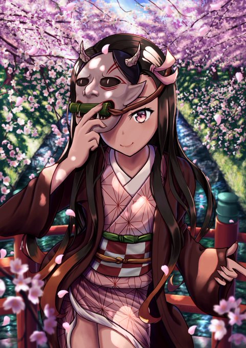 MarineSnowさんがTwitterに投稿した竈門禰豆子(鬼滅の刃)のイラスト。